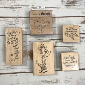Wooden rubber block Stamps Stampendous‎ & Ditto Baby Themed Set New bird giraffe